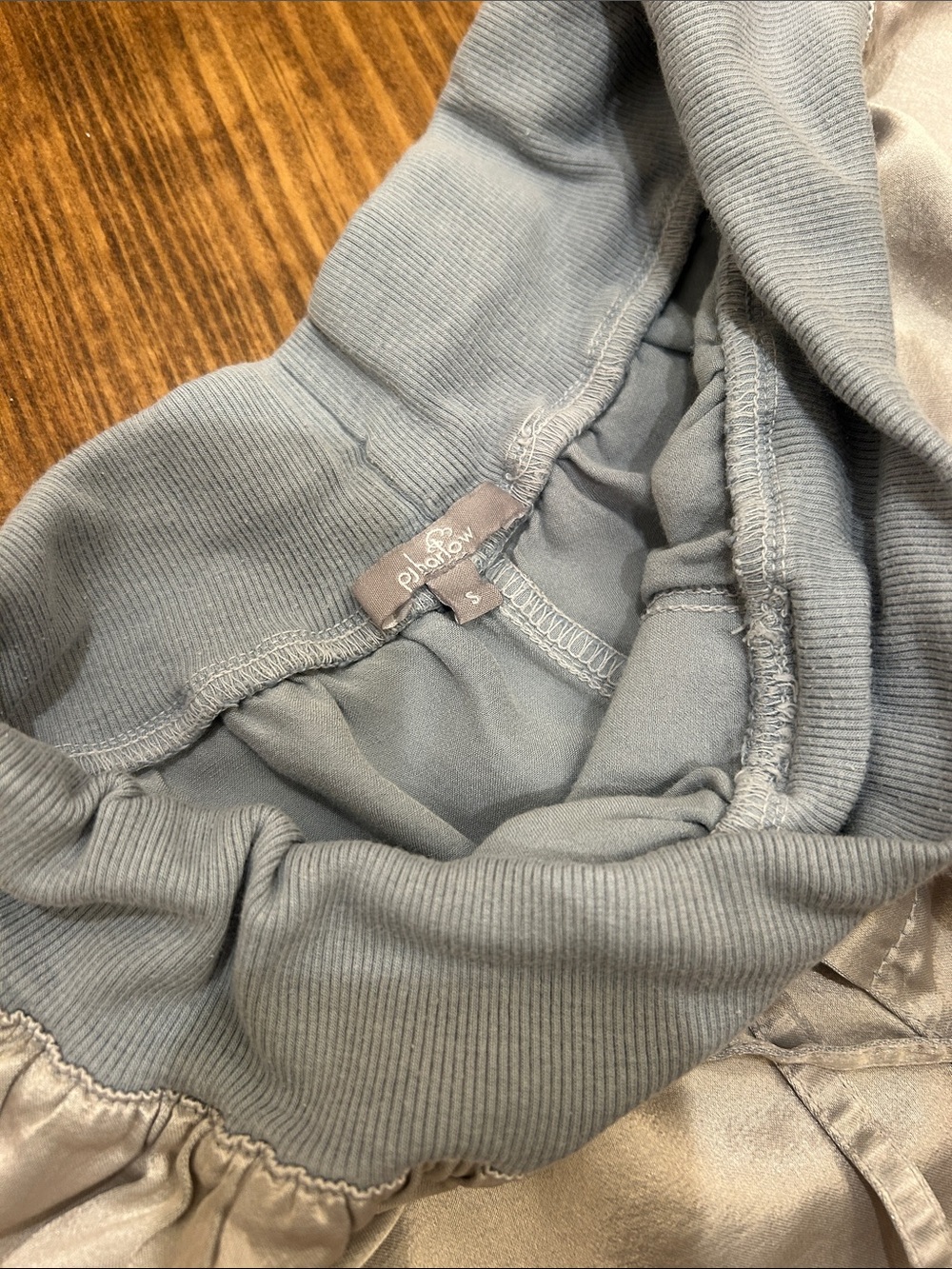 Light Gray Satin Shorts with Dusty Blue Waistband - Picture 3 of 5